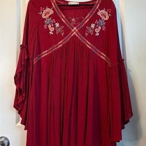 Altar'd State Crimson Embroidered Top